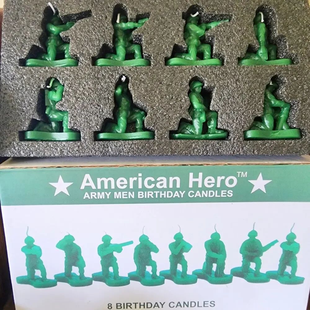 American Hero Military Green Army Men Birthday Candles, 8 Pack